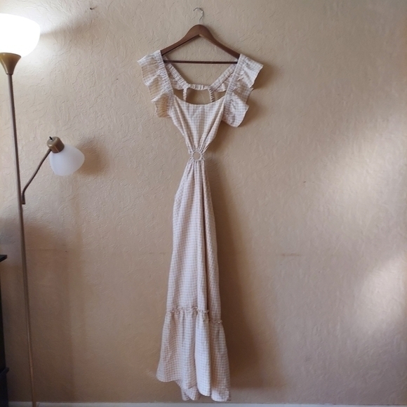 En Saison Kimmie Gingham Ruffled Maxi Summer Dress Embroidered Floral Sz Small - Picture 5 of 9